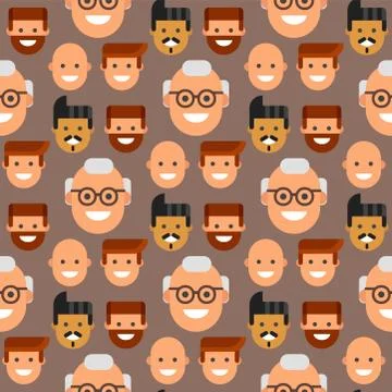 Men head portrait seamless pattern friendship character team happy people young Stock Illustration