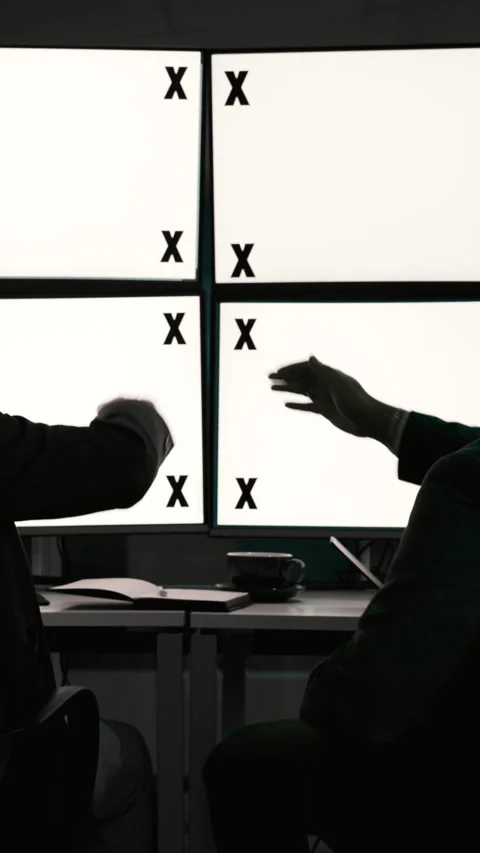 Men, high five and blank with computer screen for success with trading, goals Stock Footage 332915341