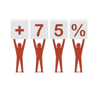 Men holding plus 75 percent. Concept 3D illustration. Stock Illustration