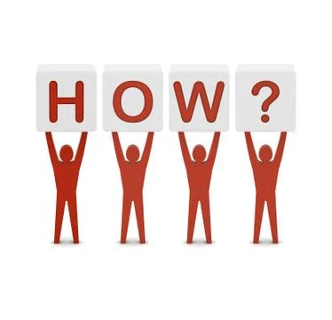 Men holding the question how. Concept 3D illustration. Stock Illustration