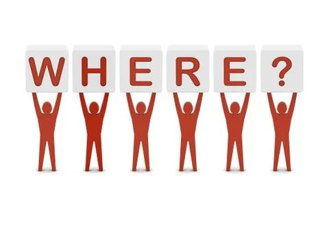 Men holding the question where. Concept 3D illustration. Stock Illustration