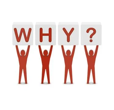 Men holding the question why. Concept 3D illustration. Stock Illustration