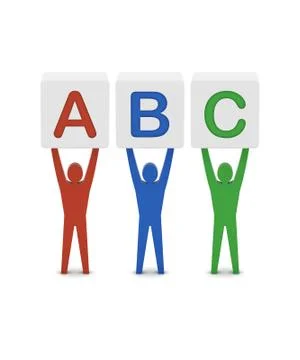 Men holding the word abc. Concept 3D illustration. Illustrazione stock