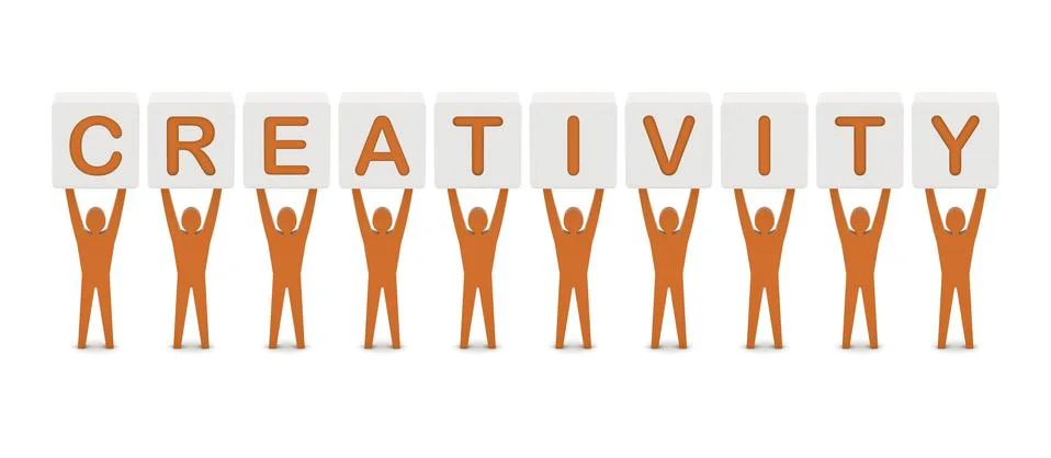 Men holding the word creativity. Concept 3D illustration. Stock Illustration