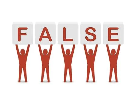 Men holding the word false. Concept 3D illustration. Illustrazione stock