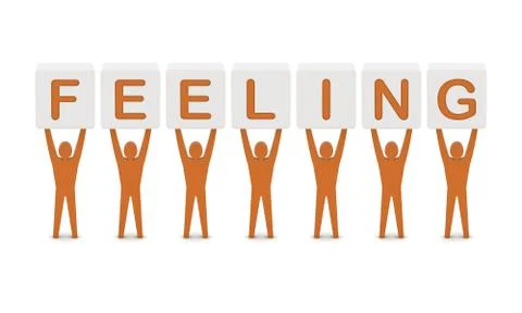 Men holding the word feeling. Concept 3D illustration. Stock Illustration