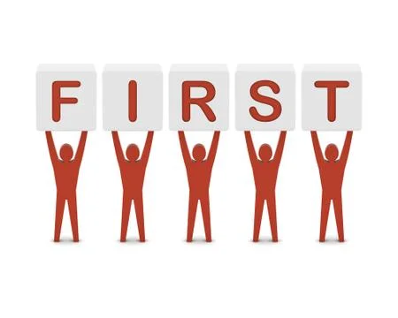 Men holding the word first. Concept 3D illustration. Stock Illustration