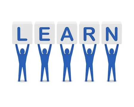 Men holding the word learn. Concept 3D illustration. Stock Illustration