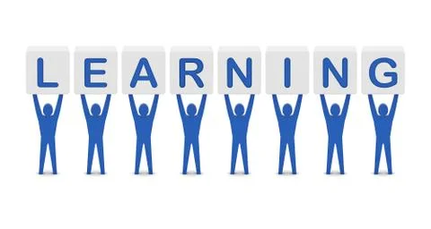 Men holding the word learning. Concept 3D illustration. Stock Illustration