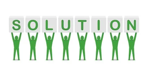 Men holding the word solution. Concept 3D illustration. 스톡 일러스트