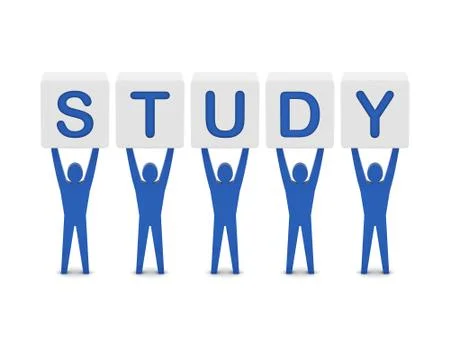 Men holding the word study. Concept 3D illustration. Stock Illustration