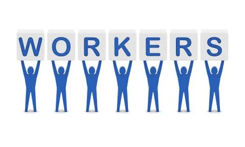 Men holding the word workers. Concept 3D illustration. Stock Illustration