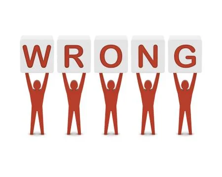 Men holding the word wrong. Concept 3D illustration. Stock Illustration