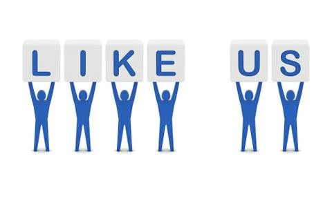 Men holding the words like us. Concept 3D illustration. Stock Illustration
