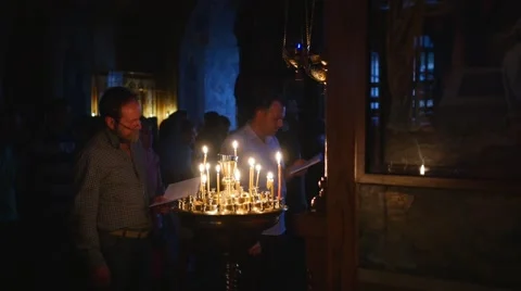 Men Holy Trinity Jonah's Monastery Mary's Dormition Day Kiev Worshipers Are Stock Footage 57998124