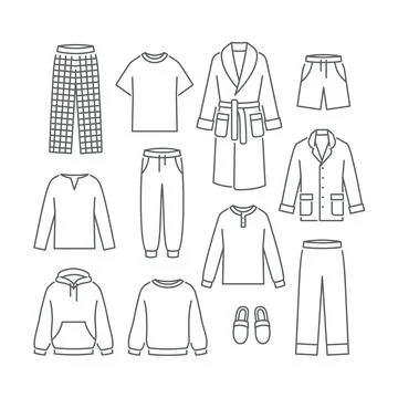 Men home clothes simple flat line vector icons Stock Illustration