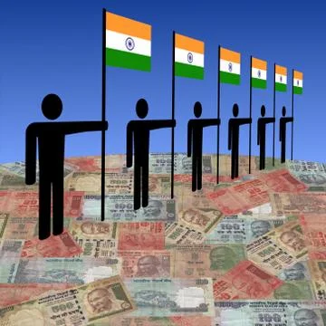 Men with indian flags on rupees Stock Illustration