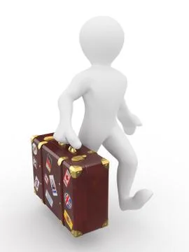 Men with leather suitcase in hand. 3d Illustrazione stock