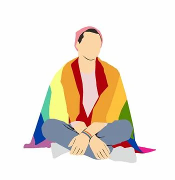 Men with LGBT flag	 Stock Illustration
