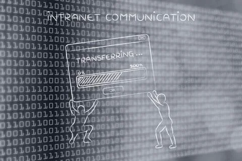 Men lifting pop-up with data transfer and progress bar loading Illustrazione stock