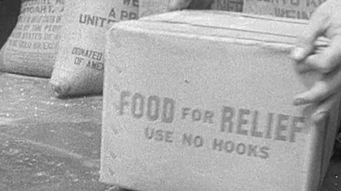 Men Load Sacks Emergency Food Aid Famine Relief Supply 1950s Vintage Film Movie Stock Footage 76641606