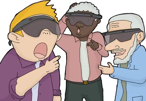 Men Looking with Virtual Reality Stock Illustration