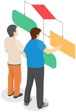 Men looking at whiteboard with schemes vector, programmer examining charts and Stock-Illustration
