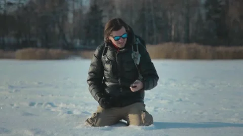 Men lost in winter forest woods Video stock 59349251