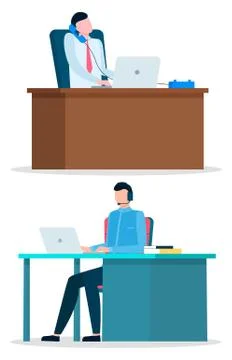Men, Managers Working in Office with Computers Stock Illustration