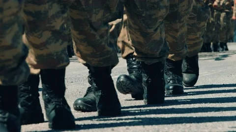 Men Marching Army Boots Stock Footage 162855792
