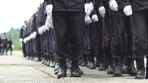 Men Marching in Army Boots wearing white gloves Vidéo 233668668