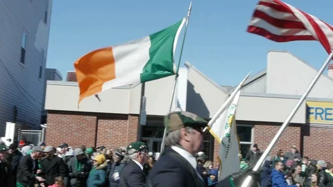 Men Marching Irish Flags Parade South Boston Video stock 87329871