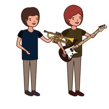 Men with musical instruments character Stock Illustration