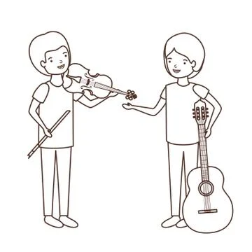 Men with musical instruments character Stock Illustration