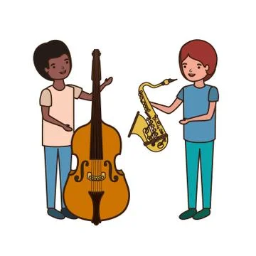 Men with musical instruments character Stock Illustration