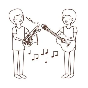 Men with musical instruments character Stock Illustration
