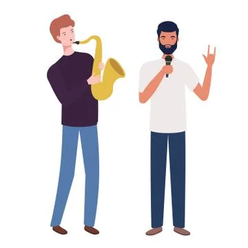 Men with musicals instruments on white background Illustrazione stock