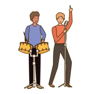 Men with musicals instruments on white background Illustrazione stock