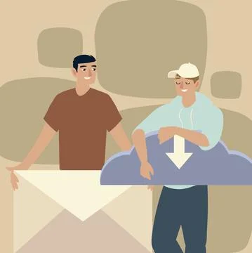 Men with objects envelope and computing Stock Illustration