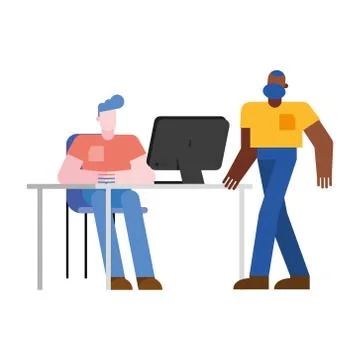 Men at office desk with computer vector design Stock Illustration