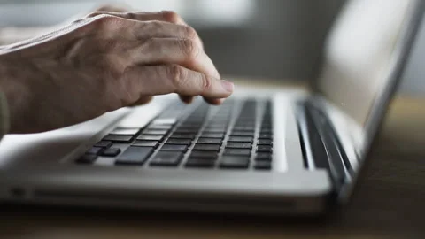 Men open laptop and using computer at home. Businessman working in office Stock Footage 146265392