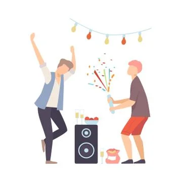 Men On Party Dancing And Exploding Firecracker Vector Illustration Cartoon Illustrazione stock