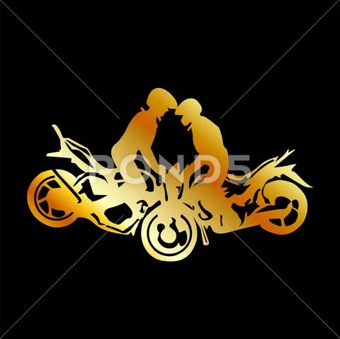 Men performing stunt on motorbike Stock Illustration