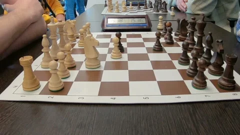 Men play chess at the table, slow motion Stock Footage 125020185