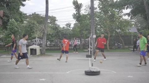 Men play in the Sepaktakraw Stock Footage 79145830
