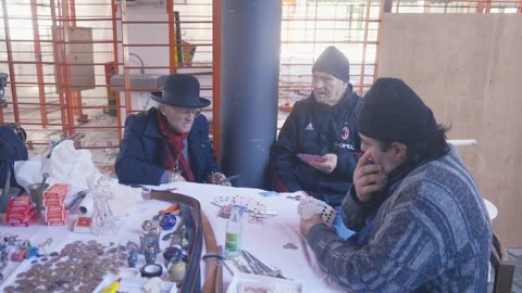 Men Playing Cards at Indoor Table in Malta, Valletta Stock Footage 340921665