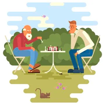 Men playing chess Illustrazione stock