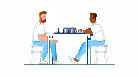 Men Playing Chess at Table 2D Animation Vidéo 278455575