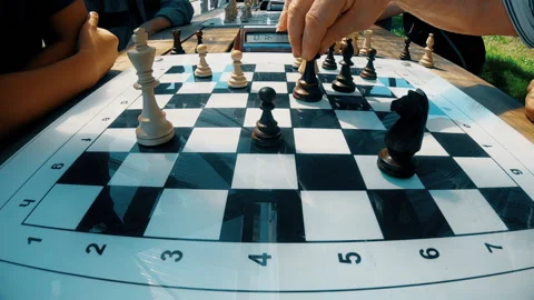 Men playing chess at the table in the Park Stock Footage 111642266