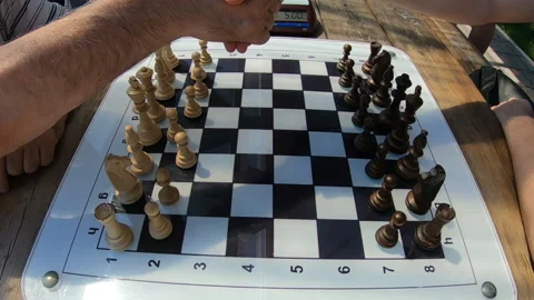 Men playing chess at the table in the Park Stock Footage 112054916